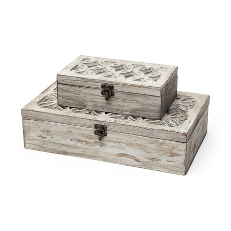 Homeroots 4 x 8 x 14 in. Distressed White Wooden Boxes 392588